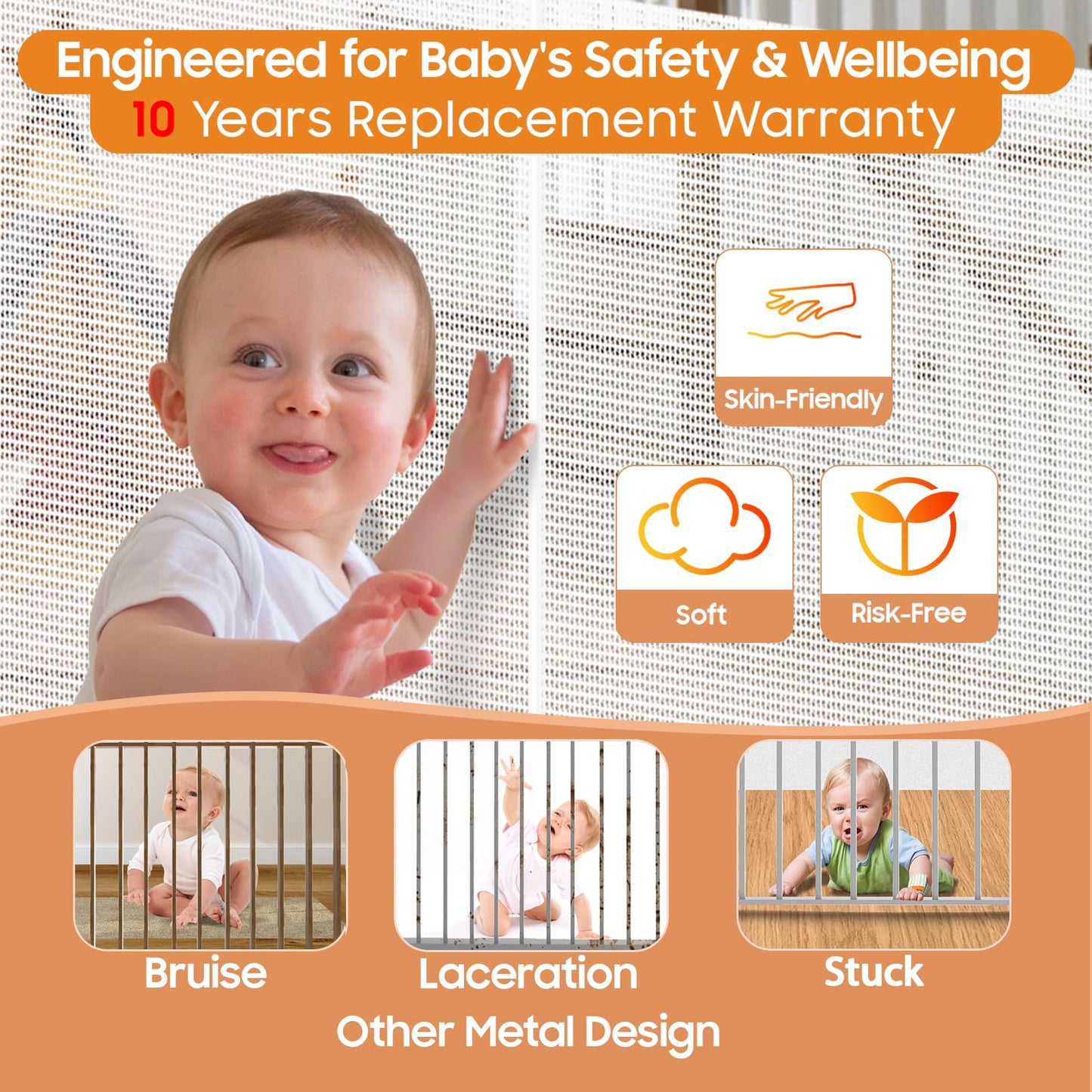 160" Retractable Baby Gates, 42" Extra Tall Upgraded Child Safety Gate with Reinforced Strip Design, Prevent from Crawling Underneath, Extra Wide Dog Gate Baby Gates for Stairs Doorways Indoor Outdoor