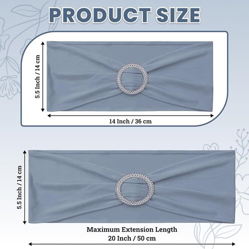 MDS Spandex Chair Sashes - Pack of 125 Elastic Stretch Bows with Buckle Slider - Dusty Blue