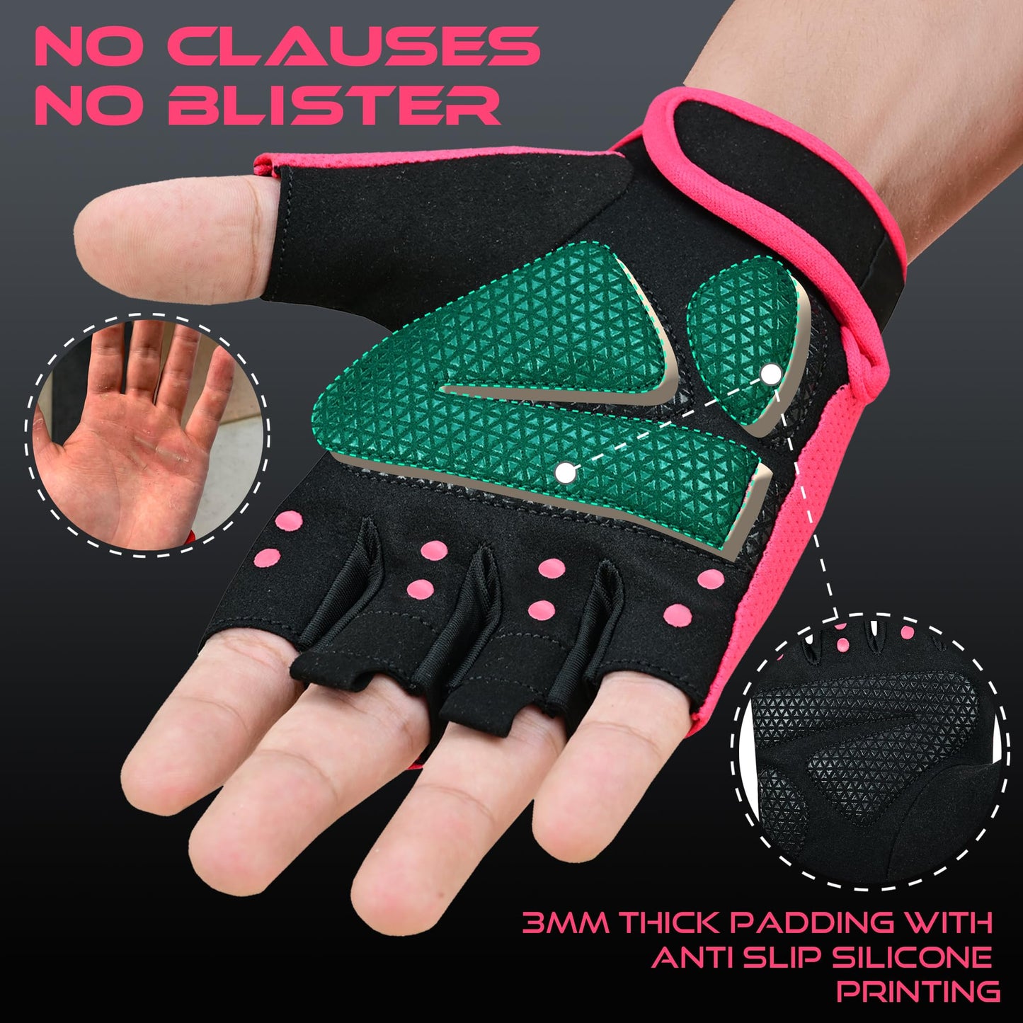 BEAST RAGE Workout Gloves for Men Gym Gloves for Weightlifting Women Fingerless with Palm Protection Padding, Breathable and Lightweight Weight Lifting Glove Cycling Pull Up (Magenta, M)