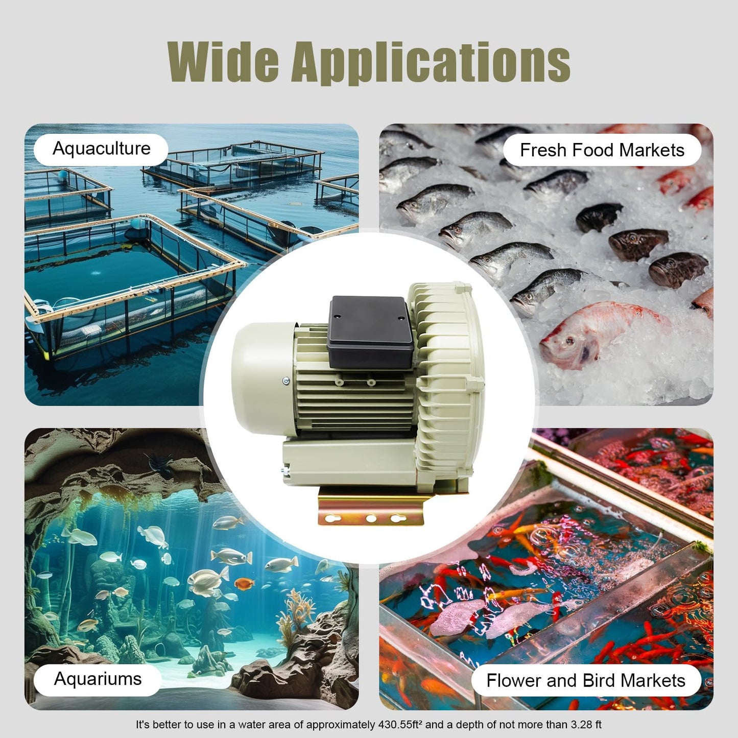 GUEYYSAN Aquaculture Vortex Air Blower, 370W Fish Air Pump Seafood Air Supply Machine for Fresh Food Market Aquarium Fish Ponds Field