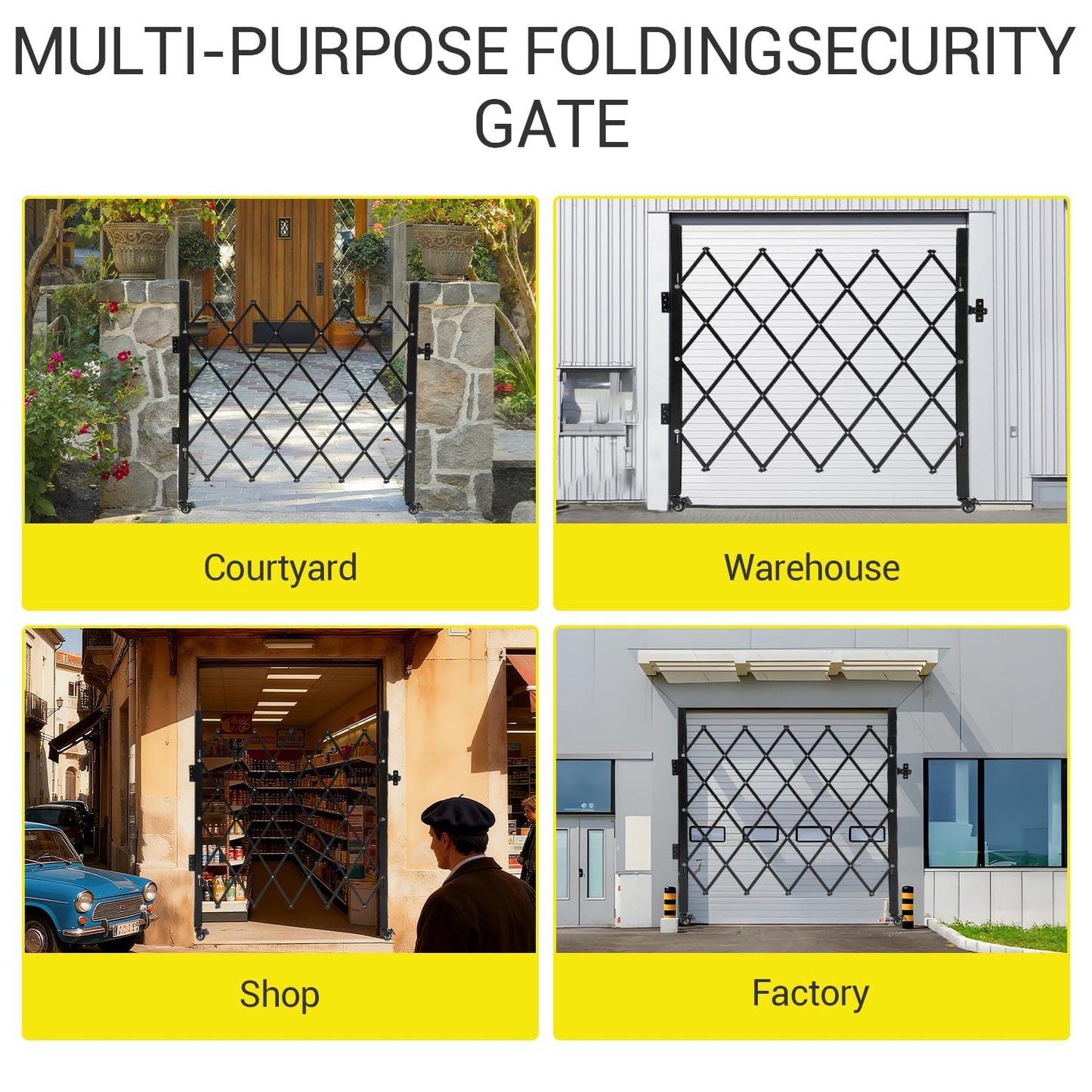 GarveeTech Double Folding Security Gate, 63" H x 122" W Lockable Scissor Gate with 360° Swivel Casters, Heavy-Duty Steel Outdoor Barricade Retractable Gates for Courtyards, Garages, Gardens, Pool