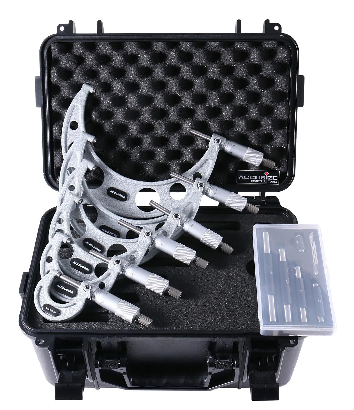 Accusize Industrial Tools 0-6 inch by 0.0001'' Ultra-Precision Outside Micrometers with Carbide Tips 6 Pc Set, Eg00-0906