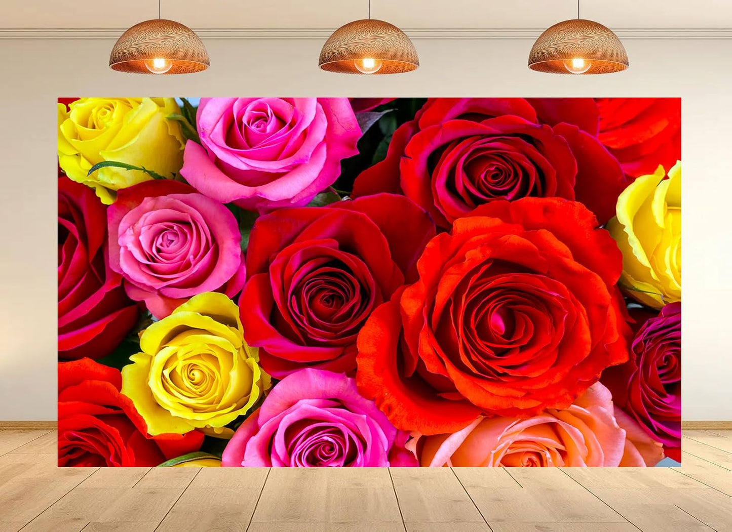 UPXIO 9x6ft Colorful Rose Bouquet Backdrop Mixed Red Pink Yellow Roses Photo Background Tapestry for Valentine's Day
