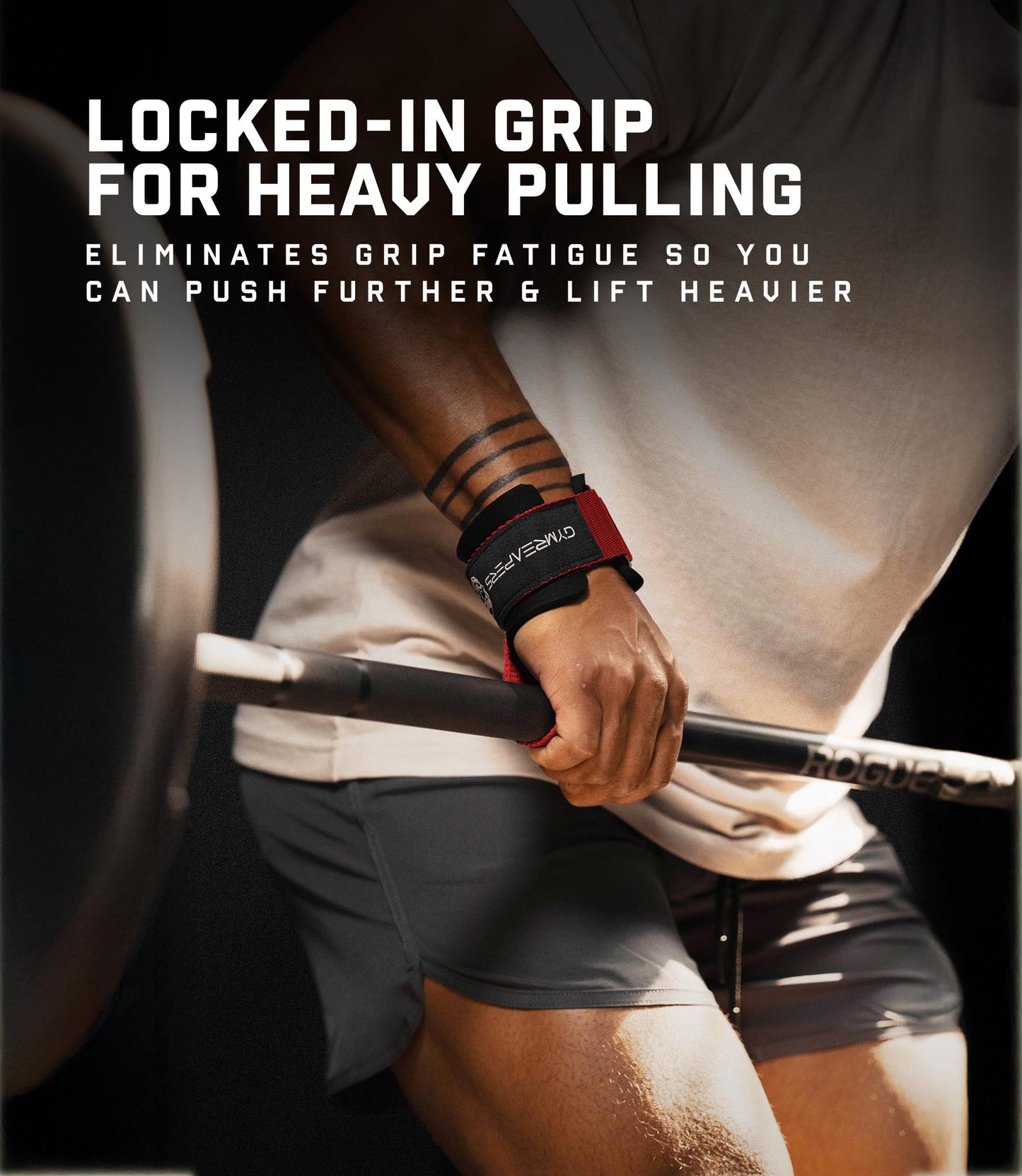 Gymreapers Weight Lifting Straps With Dowel - Wrist Straps for Weightlifting - Workout Deadlift Wrist Weights - Reinforced Stitching & Padded Fit Gym Accessories for Strength & Gym Hand Grip (Red)