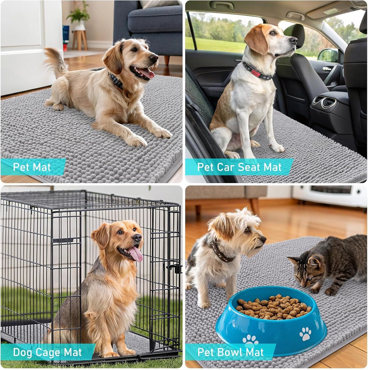 OLANLY Dog Door Mat - Absorbent Non-Slip Mud Mat for Indoor Use | Quick Dry Chenille, 24x16, Light Grey