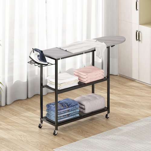 GILLAS Ironing Board with 2 Tier Storage Basket, Movable Ironing Board Full Size for Iron Rest & Clothes, Tabletop Ironing Boards, Ironing Stand Iron Boards Ironing Table Rustic
