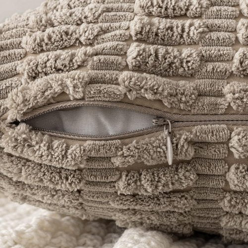 MIULEE Euro Sham Pillow Covers - Soft Boho Striped Corduroy | 22x22 Inch Light Brown Decor for Sofa & Bed