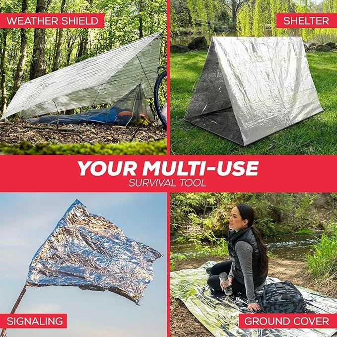 Emergency Blanket 4-Pack Space Mylar Blankets Survival Gear and Supplies Reusable Thermal Camping Hunting Essentials First Aid Car Emergency Kit Prepper Bug Out Bag Foil Warm Cat Cold Snow Winter