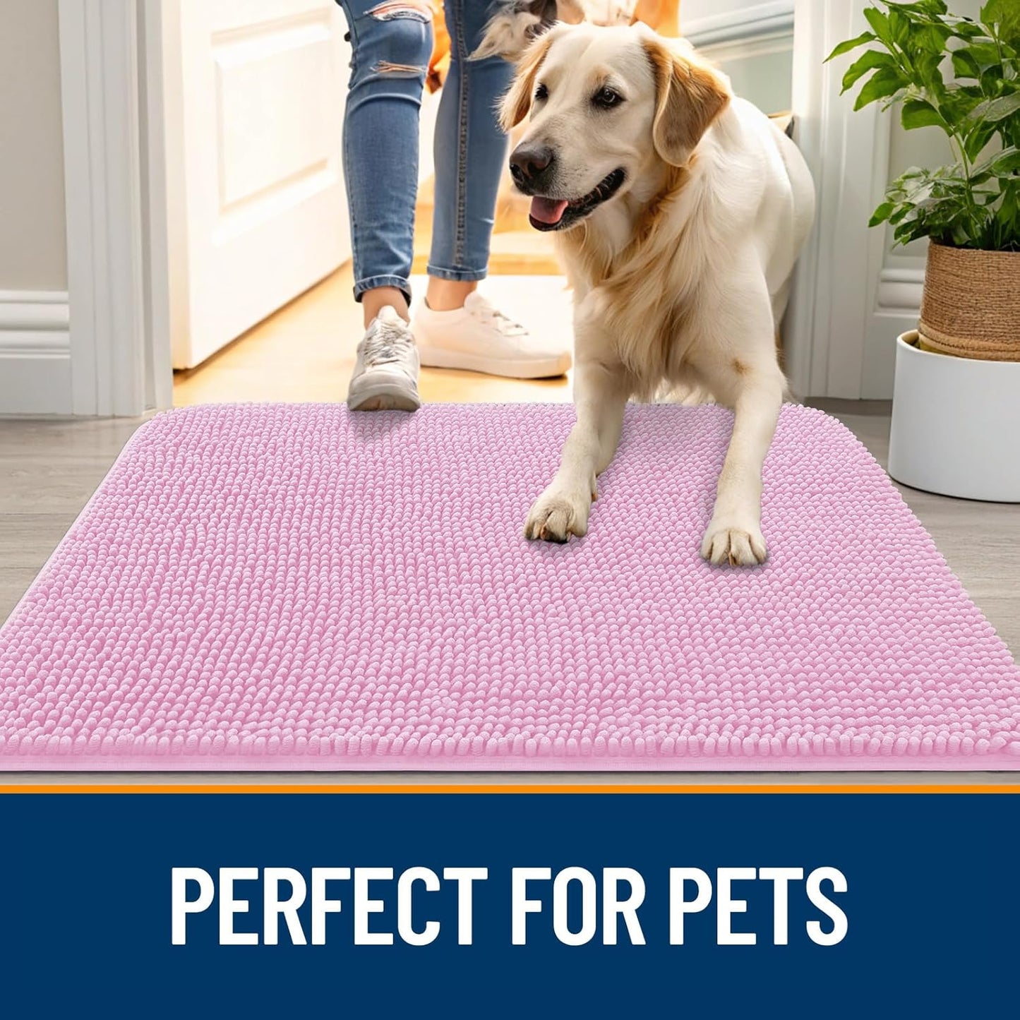 OLANLY Dog Door Mat - Absorbent Non-Slip Mud Mat for Indoor Entryway | Quick Dry Chenille, 70x24, Pink