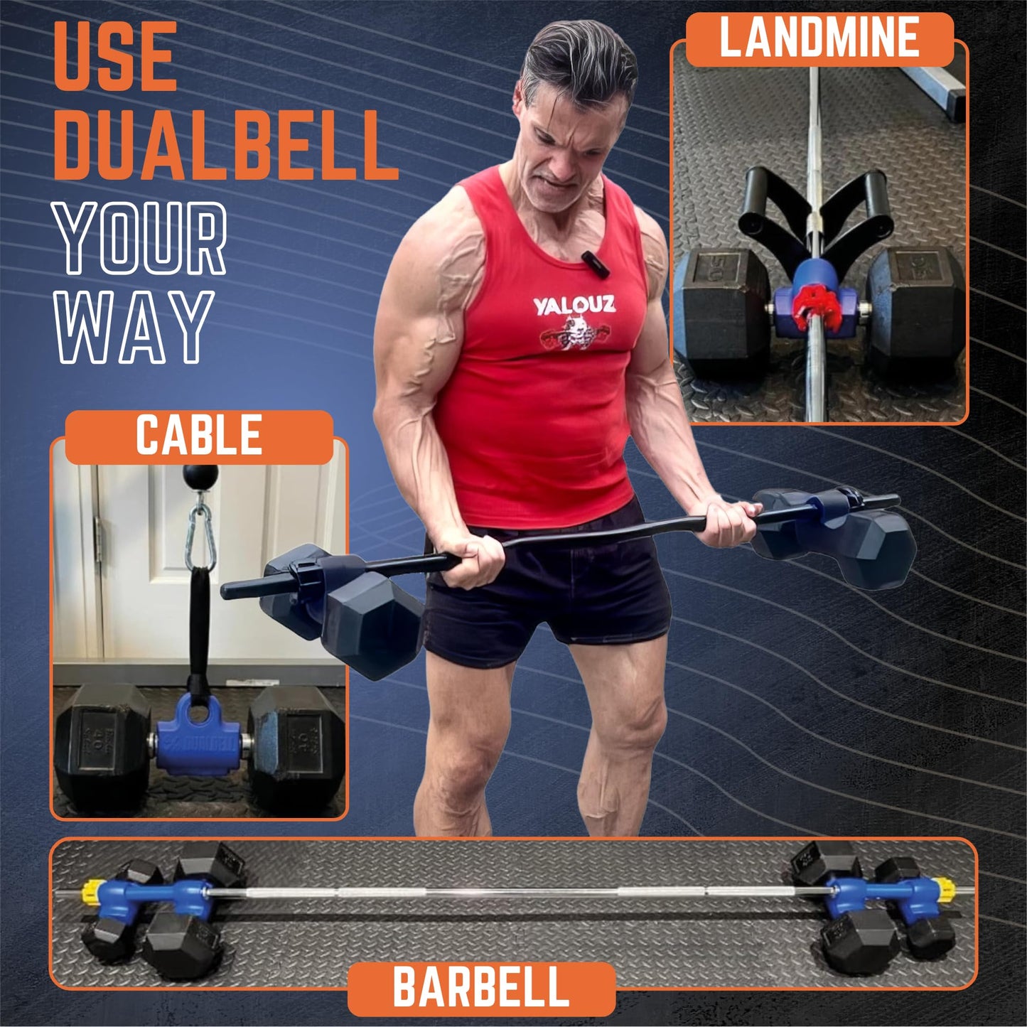 Dualbell Dumbbells to Barbell Converters- Quick Setup Dumbbell Connectors, 500lb Capacity Barbell Adapters, Secure Fit, Quick Setup, Fits 1" Bars, Home Gym Equipment, Black Superset w/Yellow Collar