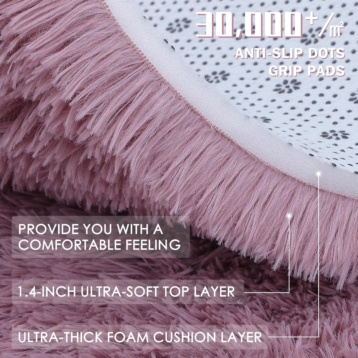 OLANLY Soft Fluffy Shaggy Bedside Rug - 3x5 Machine Washable Indoor Carpet for Kids & Nursery | Blush