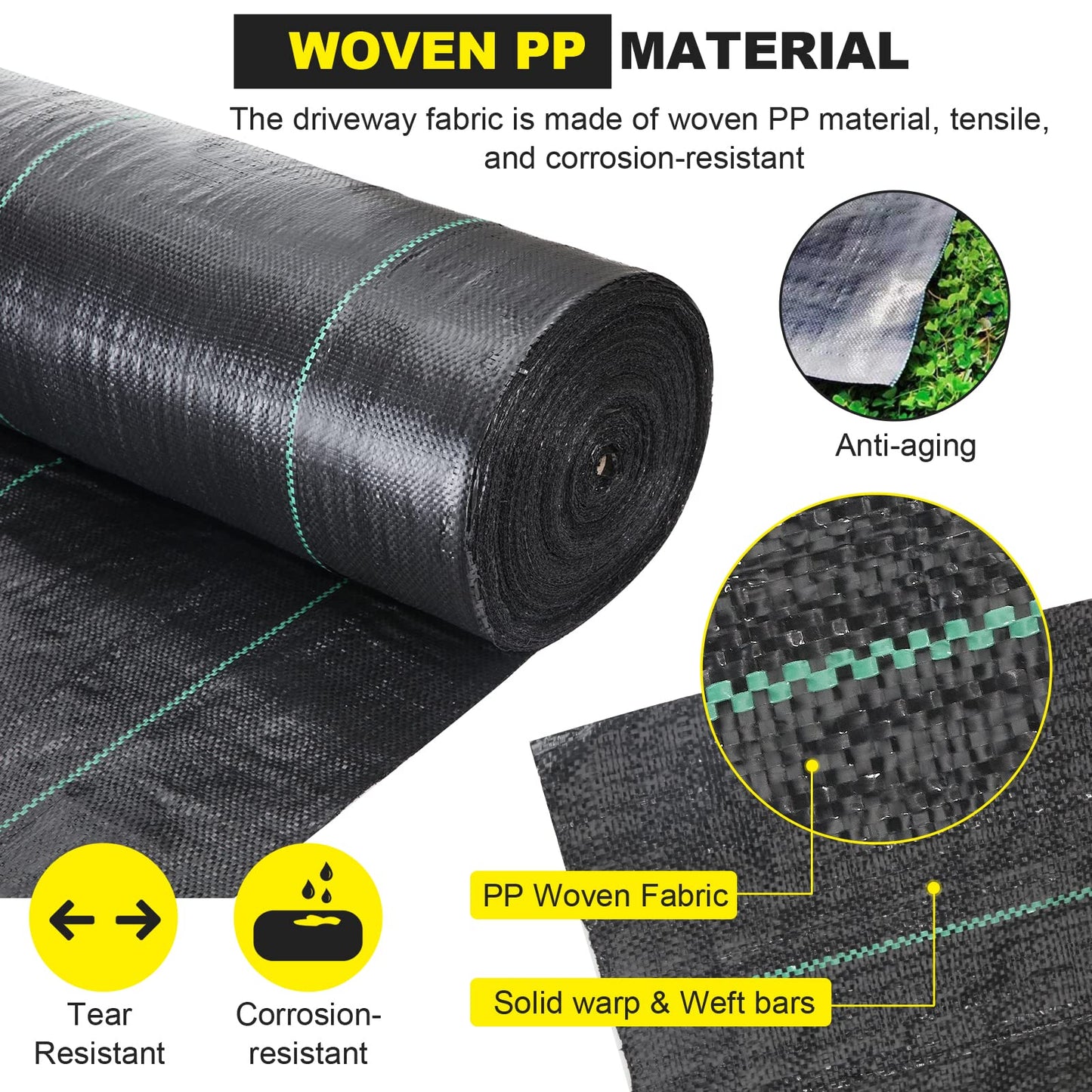 Driveway Fabric 6.5x300 ft - Commercial Weed Barrier, Heavy Duty 3.5OZ Landscape Fabric for Road, French Drain, Erosion Control, Construction Projects