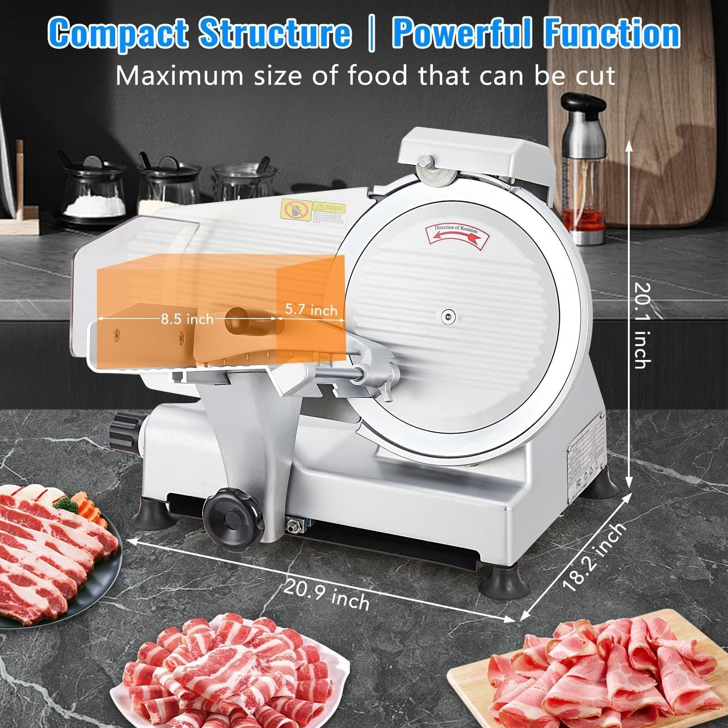 550W Dual Motor Meat Slicer Machine, 10" Alloy Steel Blade, Adjustable 0–14mm, Automatic Sharpener, Heavy Duty Deli Slicer for Home & Commercial Use