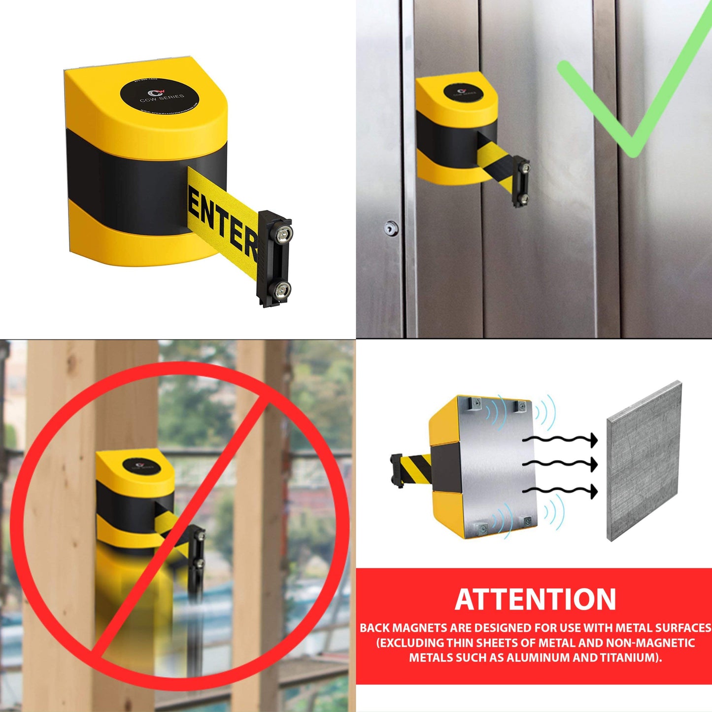 Crowd Control Warehouse - CCW Series WMB-220 Magnetic Wall Mount Retractable Belt Barrier - 15 Foot, Dark Blue Belt with Black ABS Case