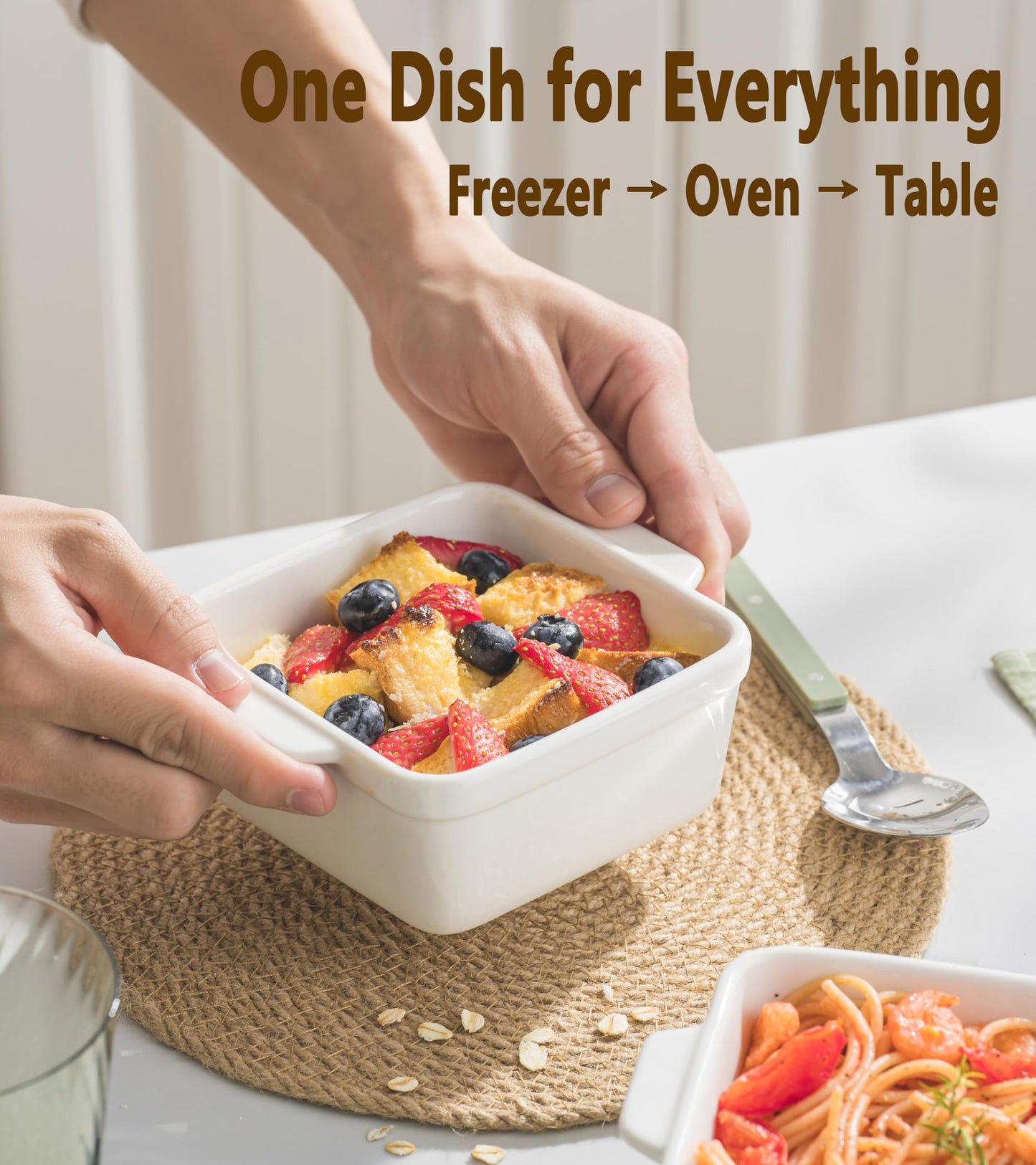 16 oz Small Baking Dish Set of 4, Individual Casserole Dishes for Oven, Ceramic Square Ramekins for Meal Prep, Lasagna, Desserts, Freezer Safe