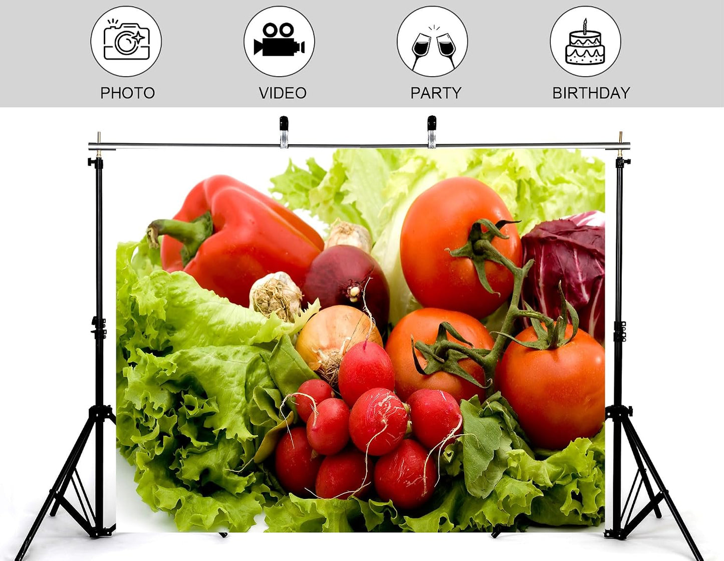 KeyWork 10x10ft Fresh Vegetable Backdrop Farm Produce Photography Background for Party Food Themed Cooking Events