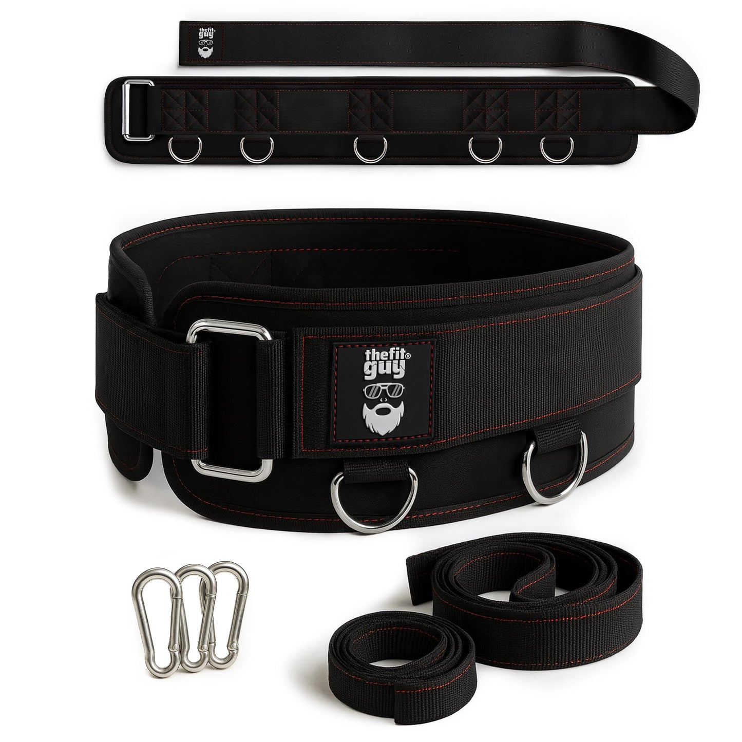 THEFITGUY Multi-Attachment Belt for Cable Machine and Smart Home Gym Squats and Hip Thrusts, 5 Attachment Points for Optimal Weight Distribution, 2 Straps (40” & 27”) and 3 Metal Snap Hooks Included