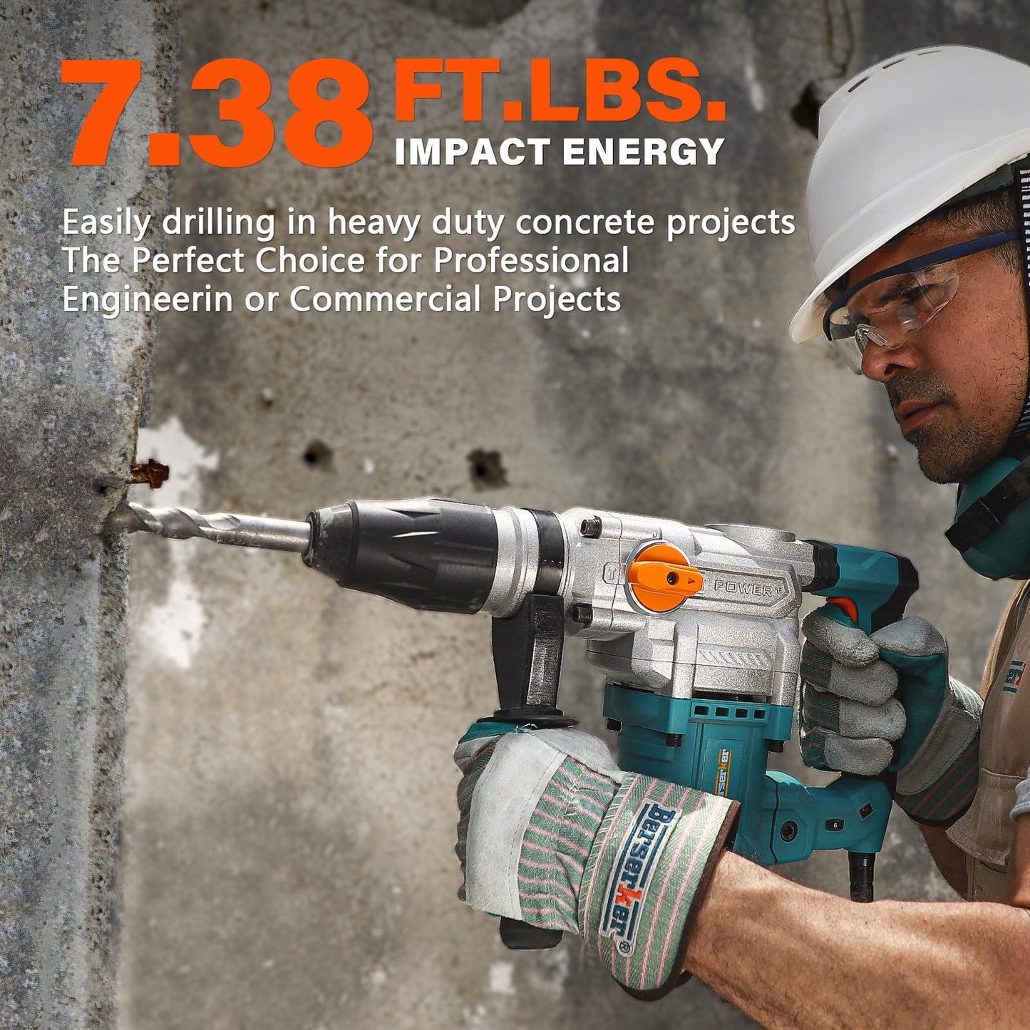 Berserker 1-9/16" SDS-Max Heavy Duty Rotary Hammer Drill with 7/8 Inch x 12-19/32 Inch SDS Max Drill Bit for Concrete,Masonry,Brick,Cement,Stone Drilling