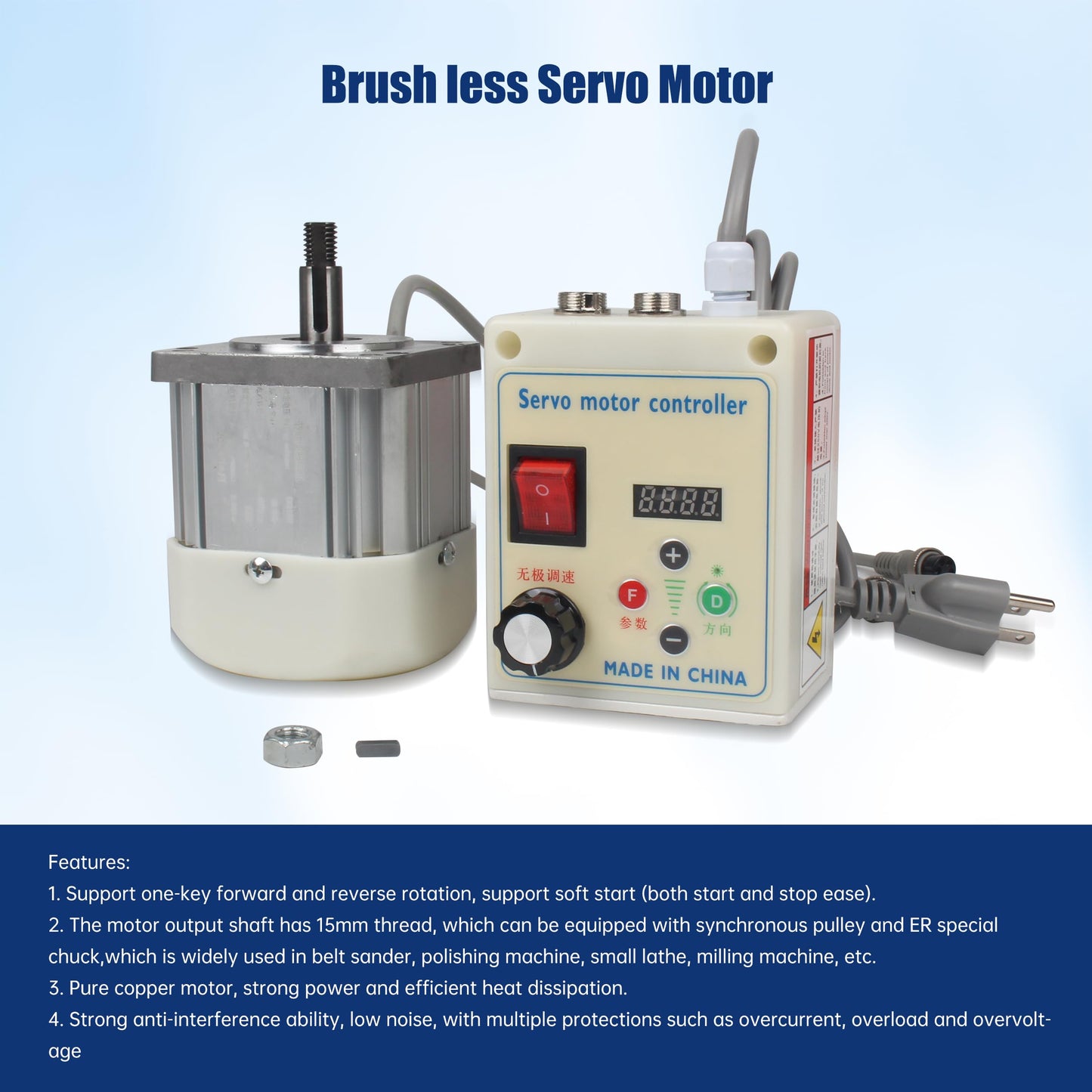 RATTMMOTOR 1500W 1.5KW Permanent Magnet DC Brushless Servo Motor 200-5000RPM 5.02N.m+Servo Motor Speed Controller for Woodworking Machine/Lathe/Drilling and Tapping Machine/Reducer/Belt Sander (110V)