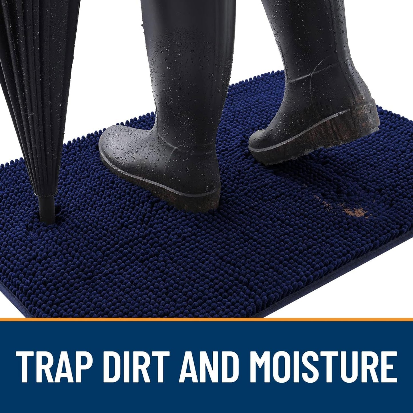 OLANLY Dog Door Mat - Absorbent Non-Slip Mud Mat for Indoor Use | Quick Dry Chenille, Navy Blue 70x35