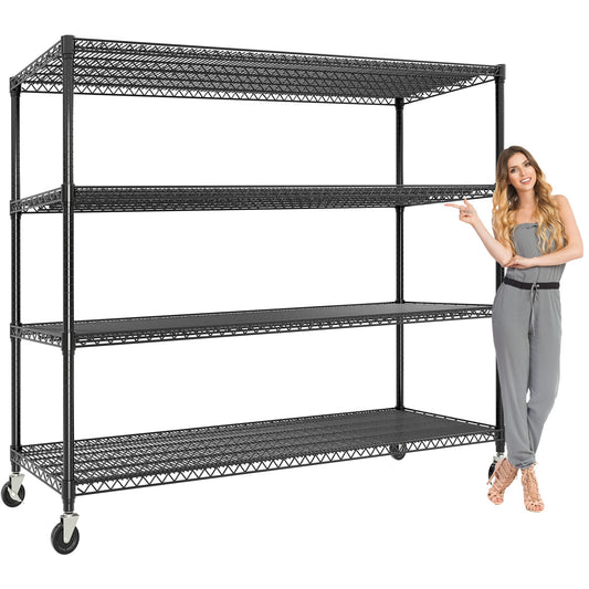Metal Storage Shelving with Wheels, 4 Tiers Heavy Duty Rolling Storage Shelves with Adjustable Wire Racks, 59"W*74"H*24"D Garage Shelving Units, 2640LBS, for Kitchen Pantry Commercial Industrial,Black
