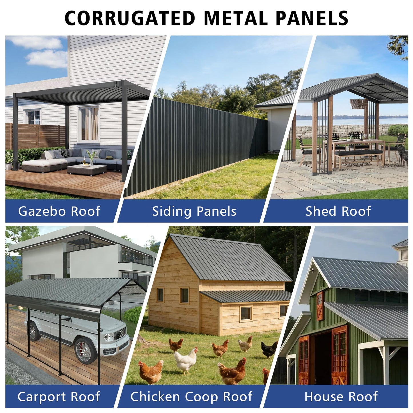 20PCS 160ft² Metal Roofing Panels 61.02”x18.9” Corrugated Metal Sheets Galvanized Exterior Siding Roofing Materials for Outdoor House Garages Sheds Pergola Gazebo Chicken Coop Stables, Grey