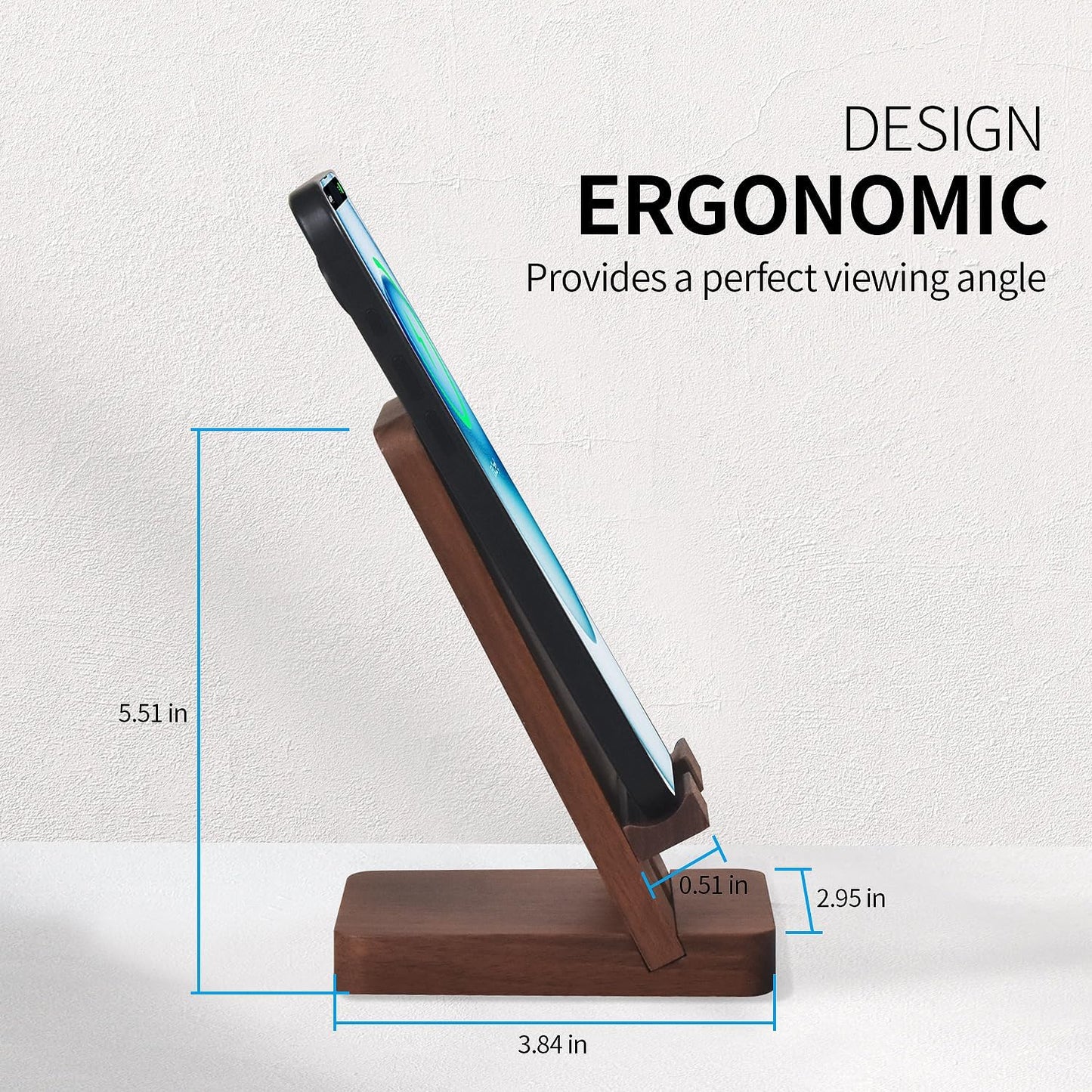 Abbolinxus Wood Phone Stand with Mirror, Desktop Wooden Phone Holder, Portable Office Phone Stand for Desk, Wood ipad