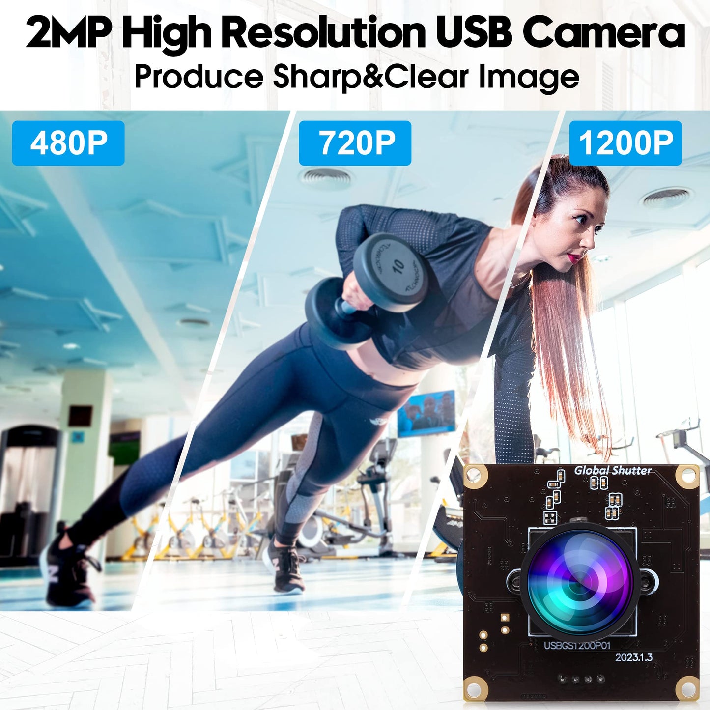 ELP High Speed Wide Angle Global Shutter USB Camera Module for Computer 1080P Mini UVC USB2.0 Webcam Board with 110degree No Distortion Lens AR0234 High Frame 90fps Web PC Camera Board for Laptop