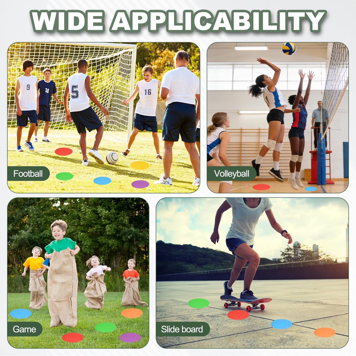 YELARXI Spot Markers for Agility Dot, Non-Slip Poly Spots Floor Dots Flat Field Soccer Training Equipment 9 in & 8 Pcs & Red -Fitting for (Gym/Sports/Training/PE Games/Dance)