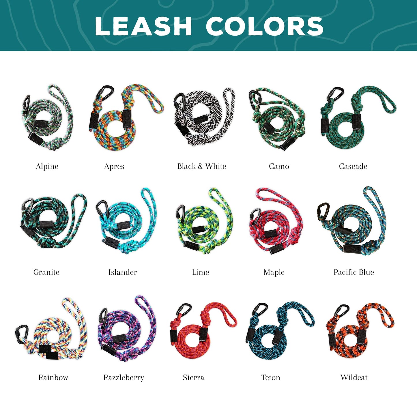 Wilderdog Climbing Rope Small Carabiner Dog Leash - Cascade - 5 ft
