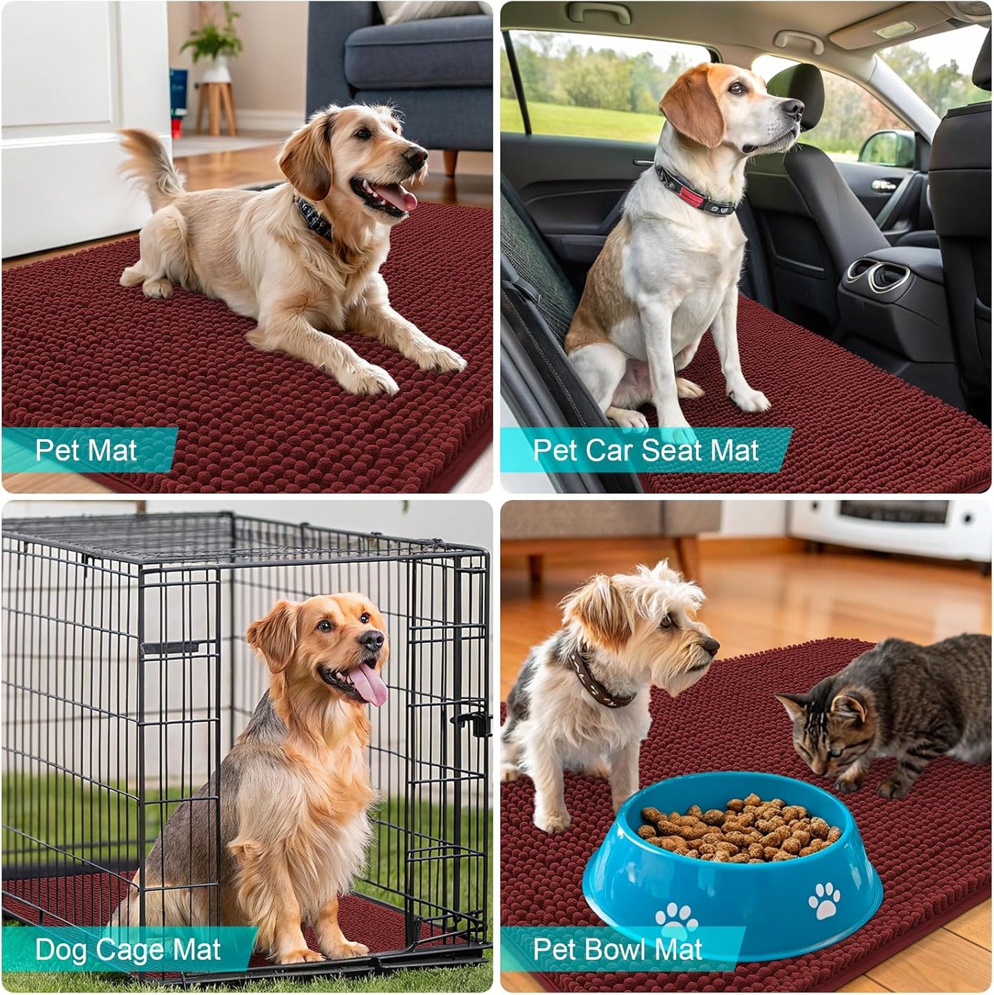 OLANLY Dog Door Mat - Absorbent Non-Slip Washable Doormat for Muddy Paws | 45x27, Quick Dry Chenille, Caramel Russet