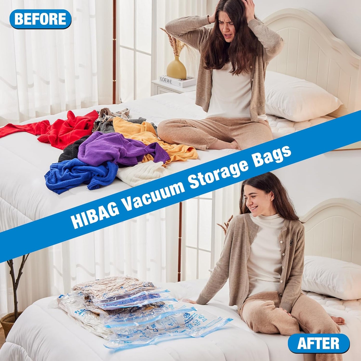 Skiennix Vacuum Storage Bags - 10 Medium Space Saver Vacuum Seal Bags with Travel Hand Pump