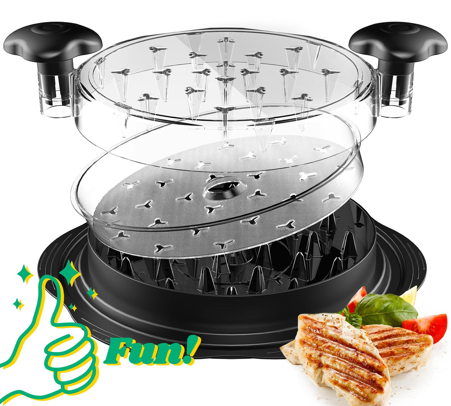 Chicken Shredder with Removable Plate - Manual Meat Shredder Tool with Transparent Lid & Cleaning Brush, Dishwasher Safe Kitchen Gadget for Shredding Chicken, Pork, Beef, Pulled Pork(Black)