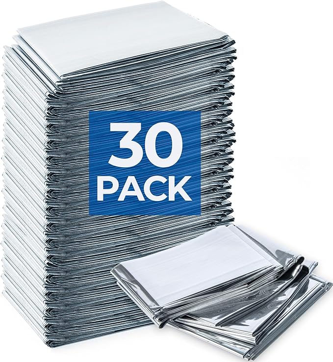 Emergency Blankets (30 Packs, 84" L x 52" W) Mylar Thermal Blankets for Survival and Protection,Space Blanket Survival Kits Camping Blanket, Ideal for Outdoors, Hiking, Survival, Marathons