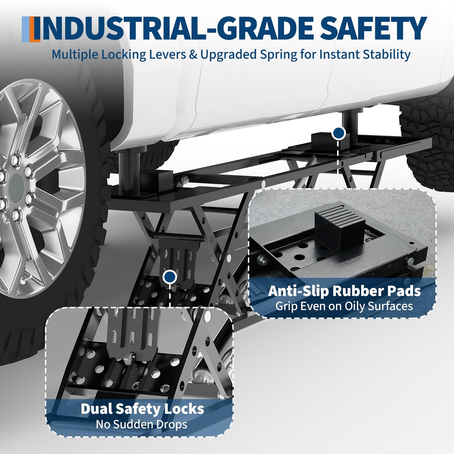 7000LBS Portable Car Lift for Trucks SUV Sedan, Heavy Duty Scissor Lift Jack with Safety Lock, Adjustable Height 6.26"-27", Hydraulic Vehicle Lifting System with Extension Plates