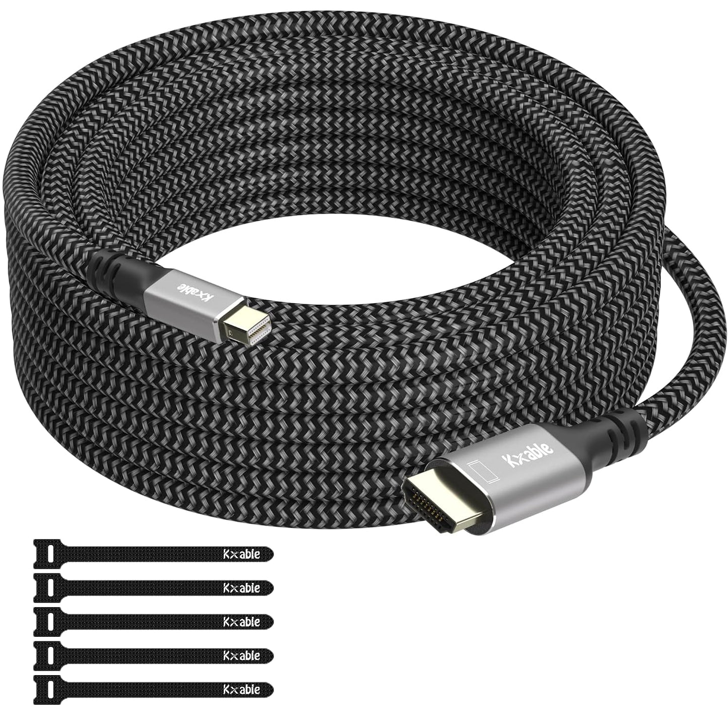 4K 15FT, [4K@60Hz, Mini DisplayPort to HDMI Cable Gold-Plated Plugs, Aluminum Shell, Nylon Braided], Mini DP to HDMI