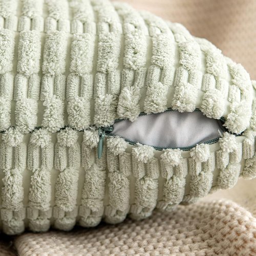 MIULEE Decorative Throw Pillow Covers - Soft Boho Striped Corduroy | 16x16 Inch, Light Green, Pack of 2