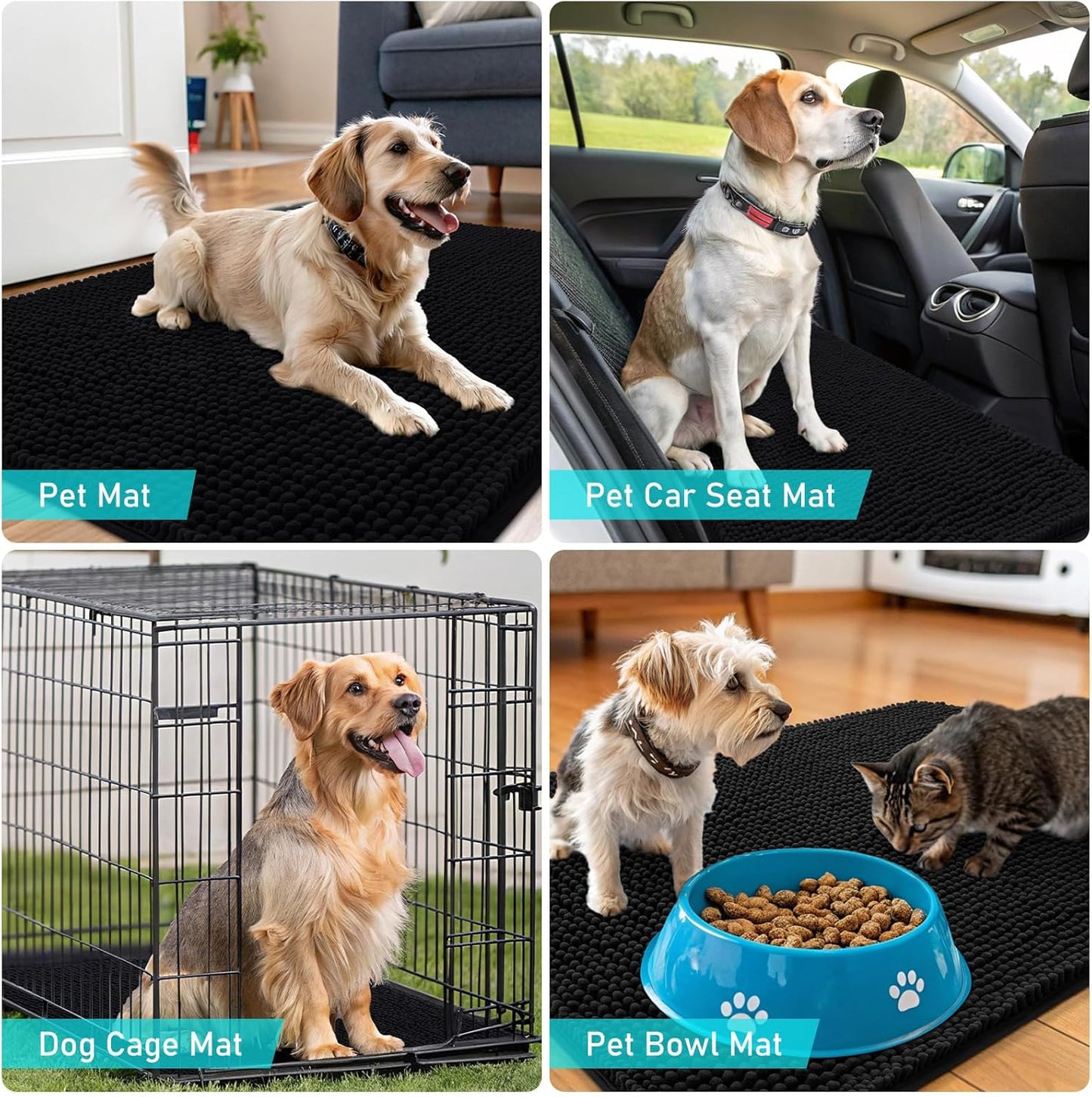 OLANLY Dog Door Mat - Absorbent Non-Slip Washable Chenille Mat for Muddy Paws | 32x20 Inches, Black
