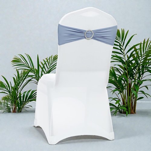 MDS Spandex Chair Sashes - Pack of 125 Elastic Stretch Bows with Buckle Slider - Dusty Blue
