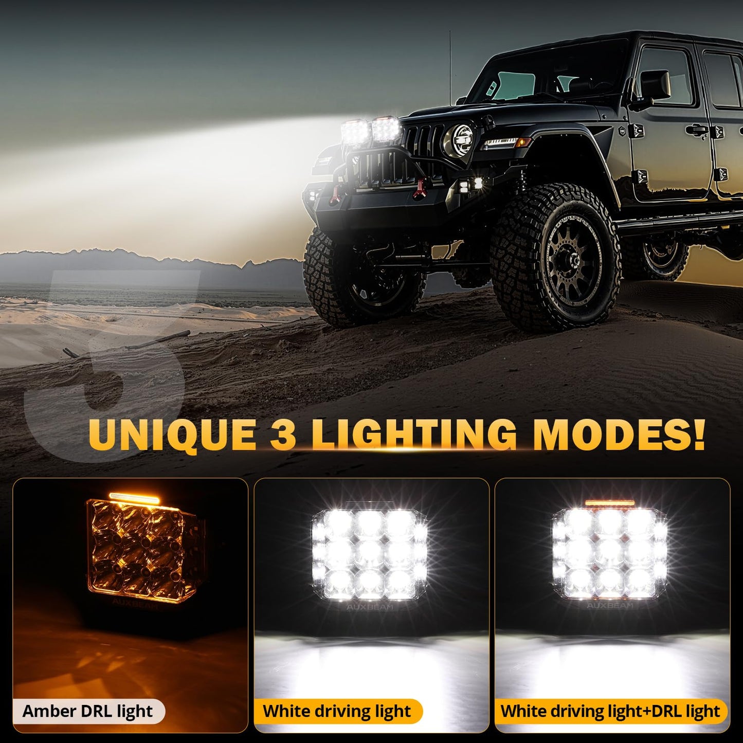 Auxbeam 7" 228W LED Cube Pods Offroad Driving Light with Side Shooter+Auxbeam 7 inch Black Pod Light Covers