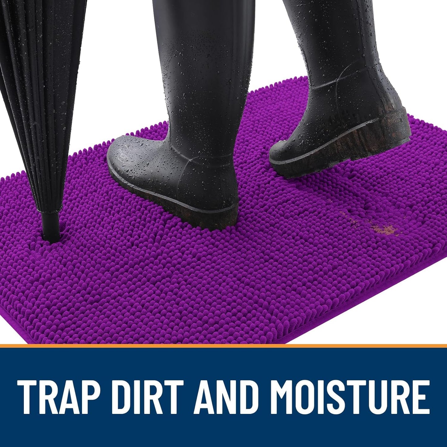 OLANLY Dog Door Mat - Absorbent Non-Slip Washable Doormat for Muddy Paws | 59x35 Purple Chenille Mat