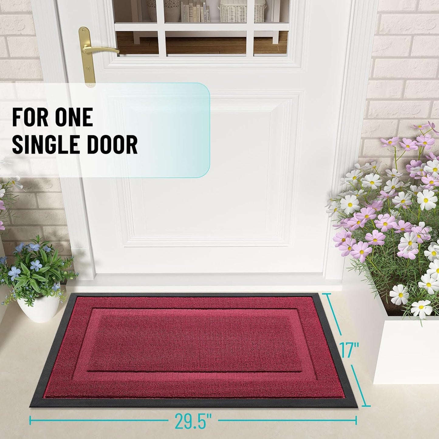 OLANLY Indoor Outdoor Front Door Mat - Waterproof All-Season Doormat, Easy Clean, 35x23, Burgundy