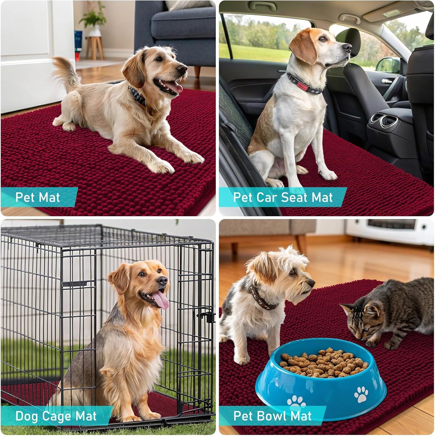 OLANLY Dog Door Mat - Absorbent Non-Slip Chenille Mud Mat for Muddy Paws | 50x30, Burgundy