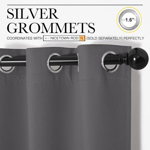 NICETOWN Grey Blackout Curtain Panels - Thermal Insulated Grommet Top Drapes | 2 Panels, W29 x L36-Inch