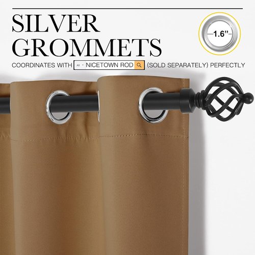 NICETOWN Blackout Curtains - Noise Reducing & Draft Blocking | 68-Inch Length, Gold Brown (2 Panels)