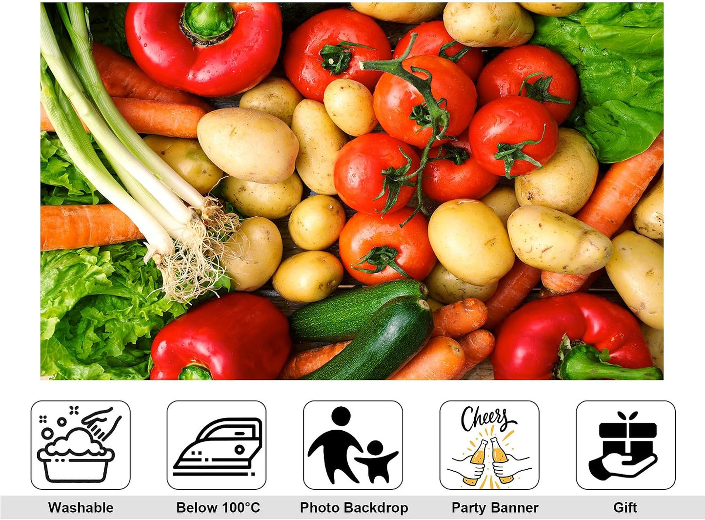 KeyWork 9x9ft Fresh Vegetables Backdrop Colorful Produce Wooden Table Photography Background for Healthy Themed Party