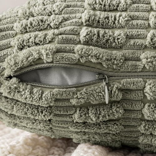 MIULEE Corduroy Throw Pillow Covers - Soft Boho Striped Design | 16x16 Inch Light Olive Green, Set of 2