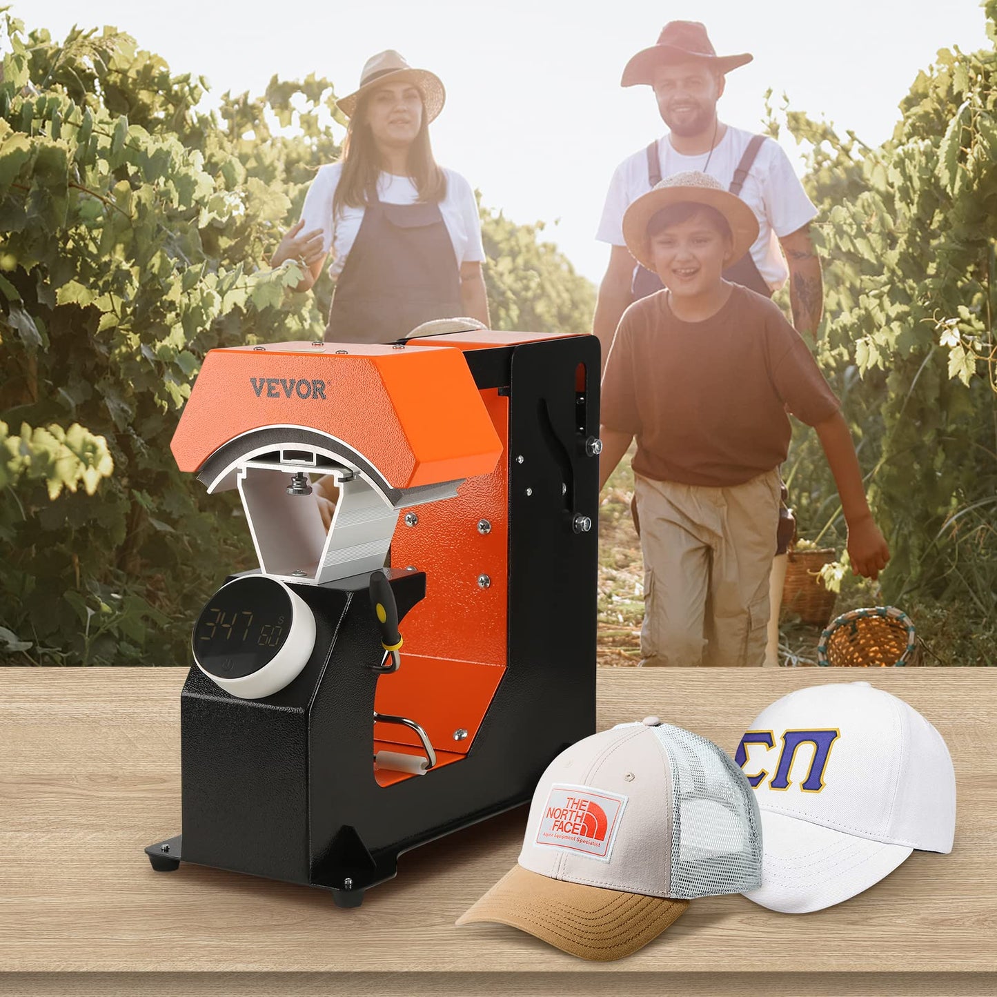 VEVOR 3-in-1 Auto Hat Heat Press Machine for Caps - No Crease, Automatic Release&Press Knob-Style Digital Control Panel, with 3pcs Interchangeable Platens(6.6" x 2.7", 6.6" x 3.8", 6.1" x 3")