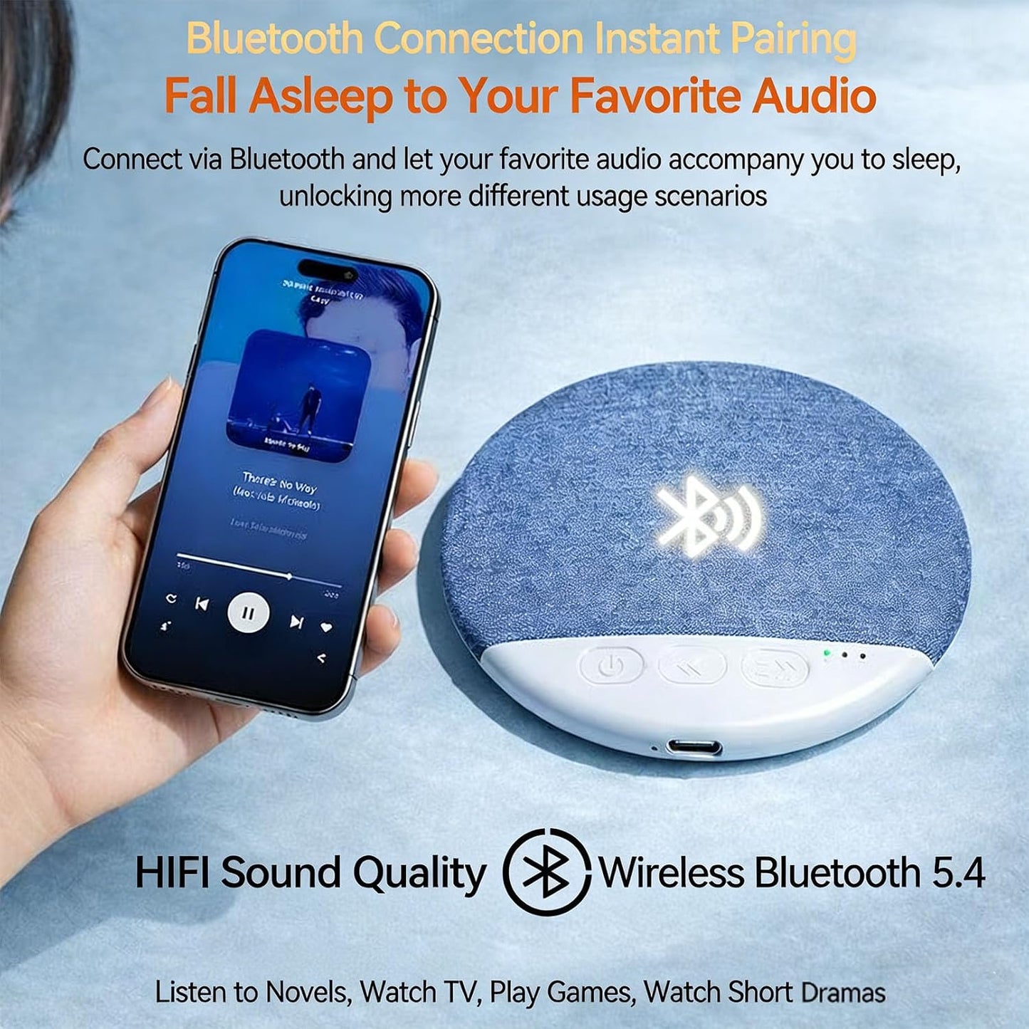 Ultra-Thin Bluetooth Pillow Speaker for Sleeping, Built-in White Noise to Support Sleep, Dual-Mode Speakers Audio
