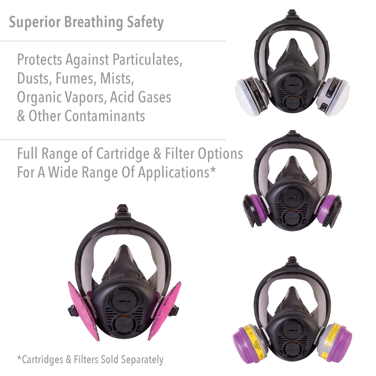 Honeywell North RU6500 Series Full Face Respirator with 5-Point Head Strap, Large (RU65001L)